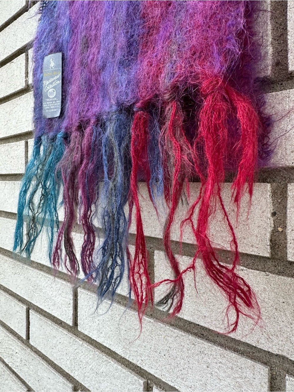 Royal Scot Mohair Wool Scarf Purple Teal Fringe UK Fuzzy Indie Sleaze Luxe - Picture 5 of 9